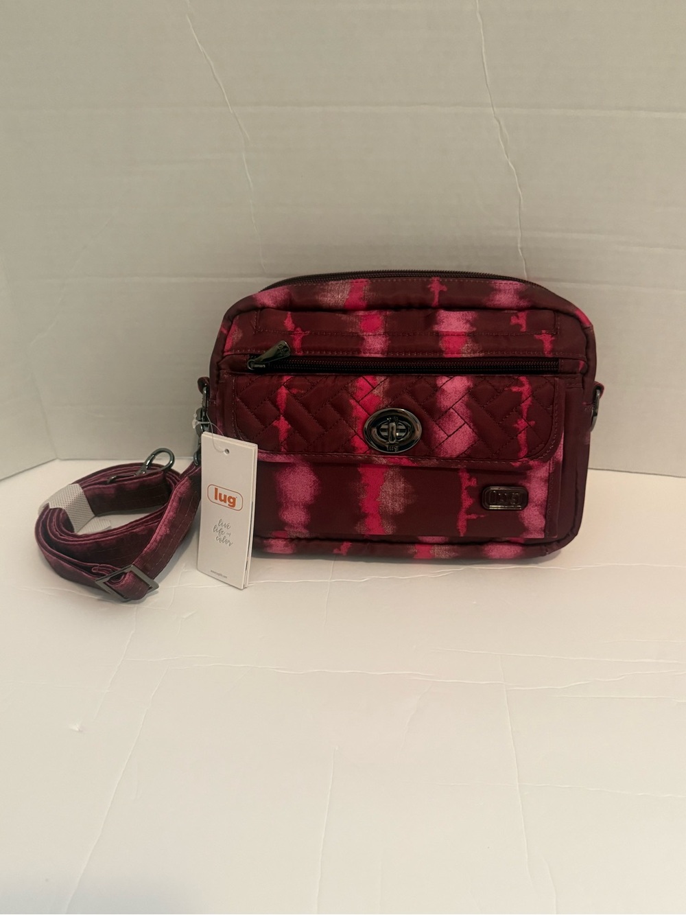 LUG Shibori Wine/Pink Quilted Switch Crossbody/Belted Bag with RFID
